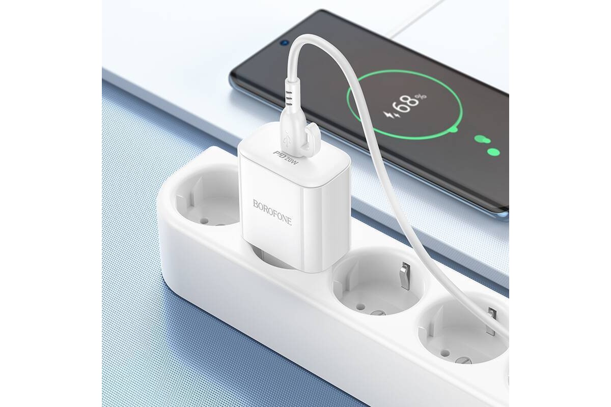Сетевое зарядное устройство USB-C+ кабель Type-C - Type-C BOROFONE BA81A PD20W (белый)