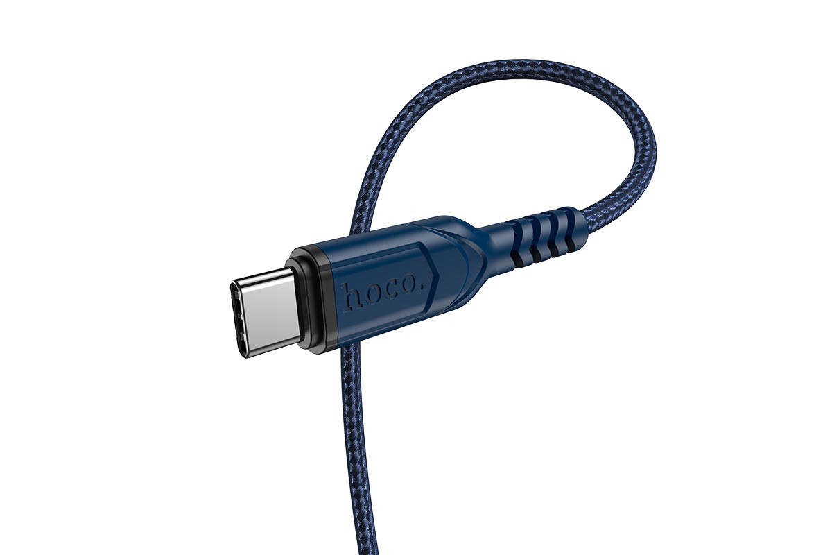 Кабель USB - USB Type-C HOCO X59, 2A (синий) 1м (в оплетке, с усилением сгиба)