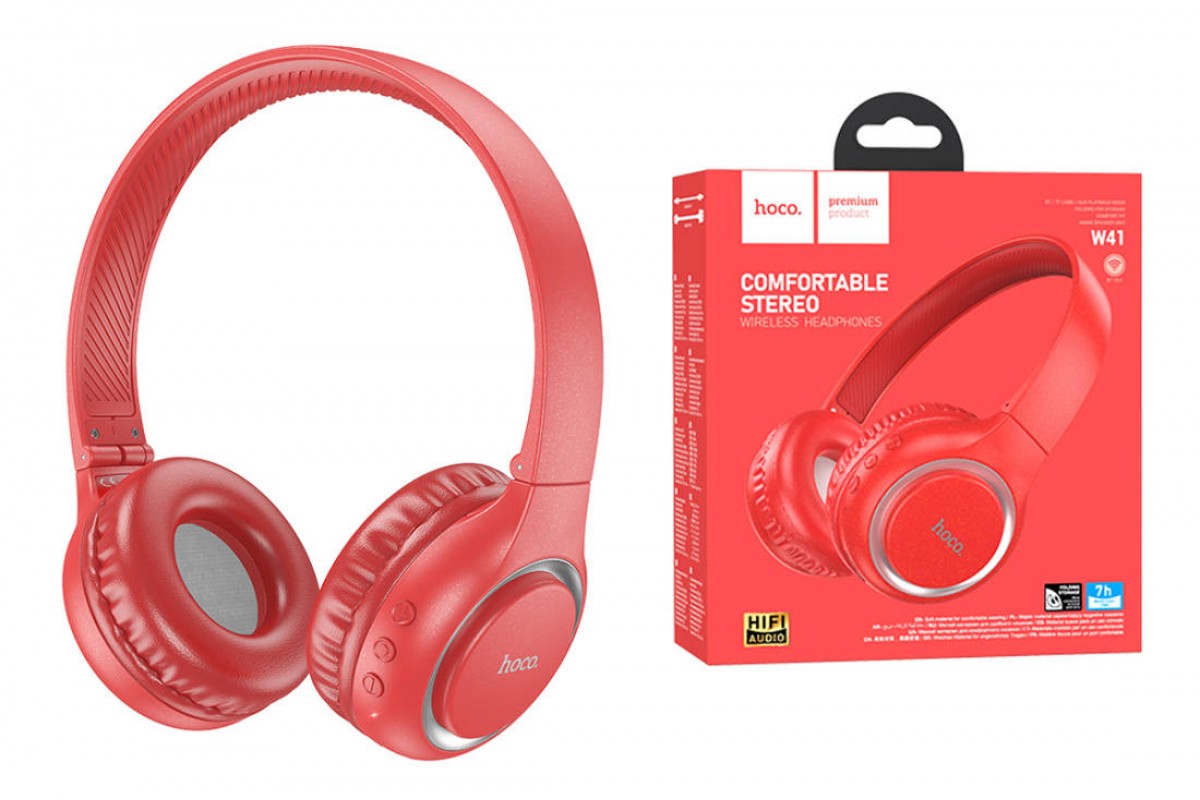 Наушники мониторные беспроводные HOCO W41 wireless headphones Bluetooth (красный)