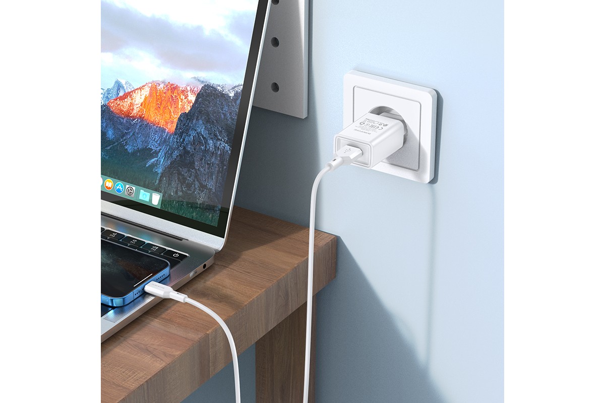 Сетевое зарядное устройство USB 2100mAh + кабель iPhone 5/6/7 BOROFONE BA68A Glacier single port charger set белый