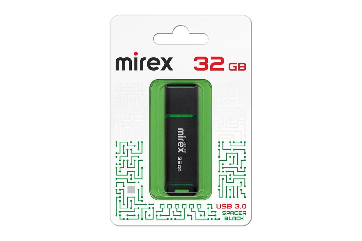 USB 3.0 флэш-накопитель 32 ГБ Mirex SPACER BLACK 32GB (ecopack)