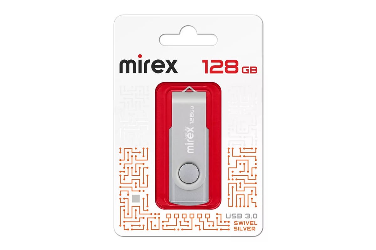 USB флэш-накопитель  128 ГБ  Mirex SWIVEL SILVER 128GB  (ecopack)