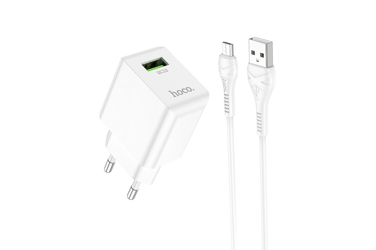 Сетевое зарядное устройство USB 3000 mAh + кабель micro USB HOCO C98A Proton single port QC3.0 белый