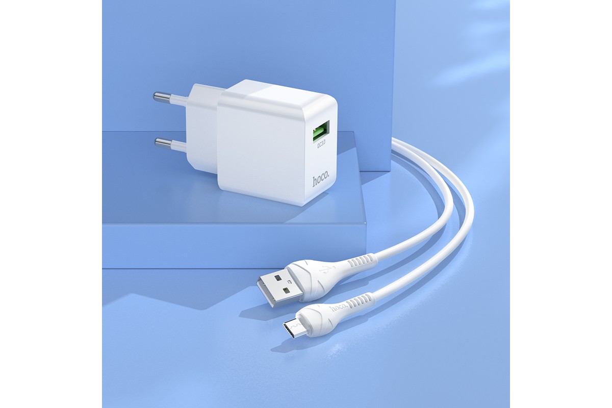 Сетевое зарядное устройство USB 3000 mAh + кабель micro USB HOCO C98A Proton single port QC3.0 белый