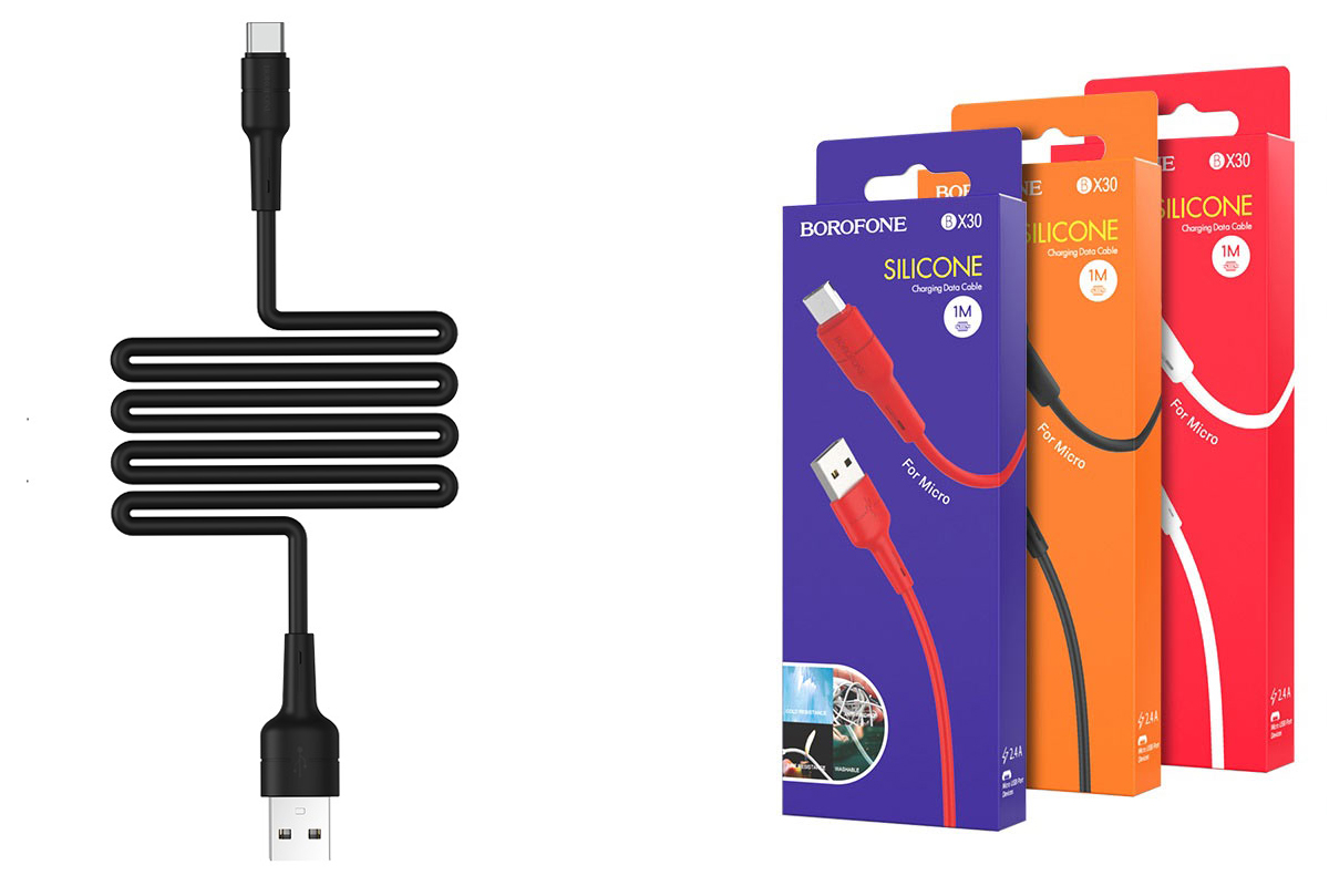 Кабель USB BOROFONE BX30 Silicone charging data cable for Type-C (черный) 1 метр