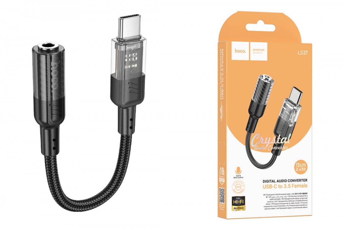 Адаптер для проводной гарнитуры c 3.5 мм на Type-C HOCO LS37 Spirit transparent digital audio converter Type-C to 3.5mm (черный) Адаптер для проводной гарнитуры c 3.5 мм на Type-C HOCO LS37 Spirit transparent digital audio converter Type-C to 3.5mm (черный)