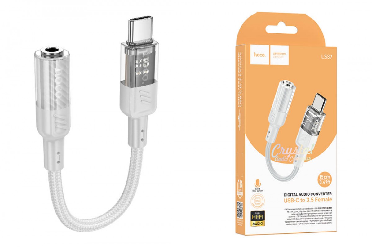 Адаптер для проводной гарнитуры c 3.5 мм на Type-C HOCO LS37 Spirit transparent digital audio converter Type-C to 3.5mm (серый) Адаптер для проводной гарнитуры c 3.5 мм на Type-C HOCO LS37 Spirit transparent digital audio converter Type-C to 3.5mm (серый)
