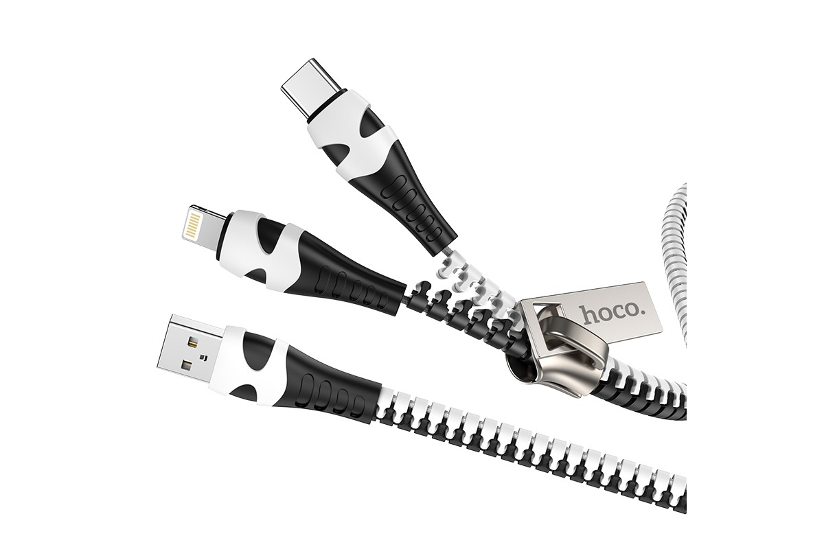 Кабель USB 2 в 1 HOCO U96 Zipper charging cable (Lightning+Type-C (черно-белый)  1 метр