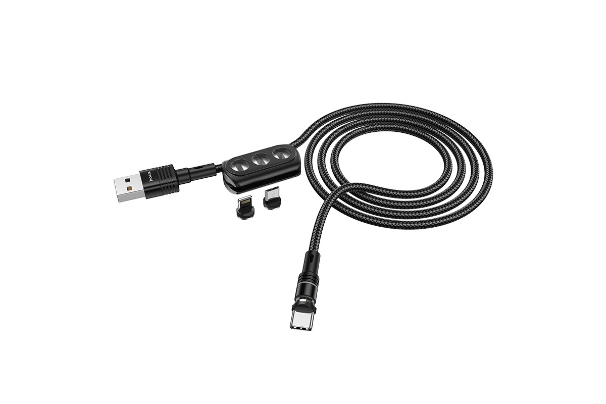 Кабель USB 3 в 1 HOCO U98 Sunway multi-functional magnetic charging cab (черный)  1 метр