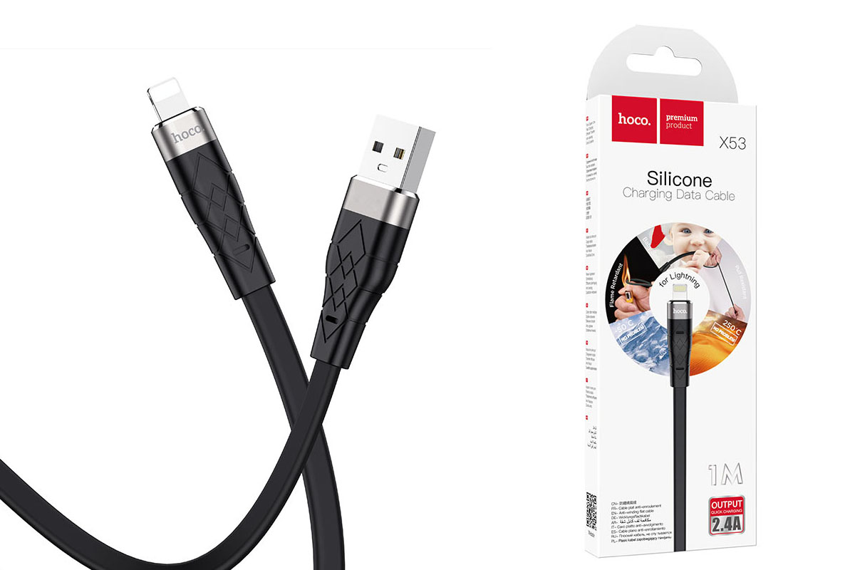 Кабель для iPhone HOCO X53 Angel silicone charging data cable for Lightning 1м черный