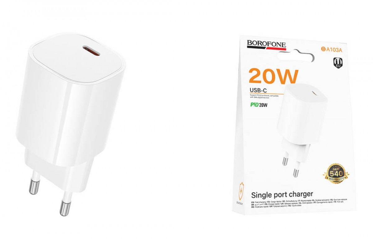 Сетевое зарядное устройство USB-C BOROFONE BA103A Pudding PD20W (белый)