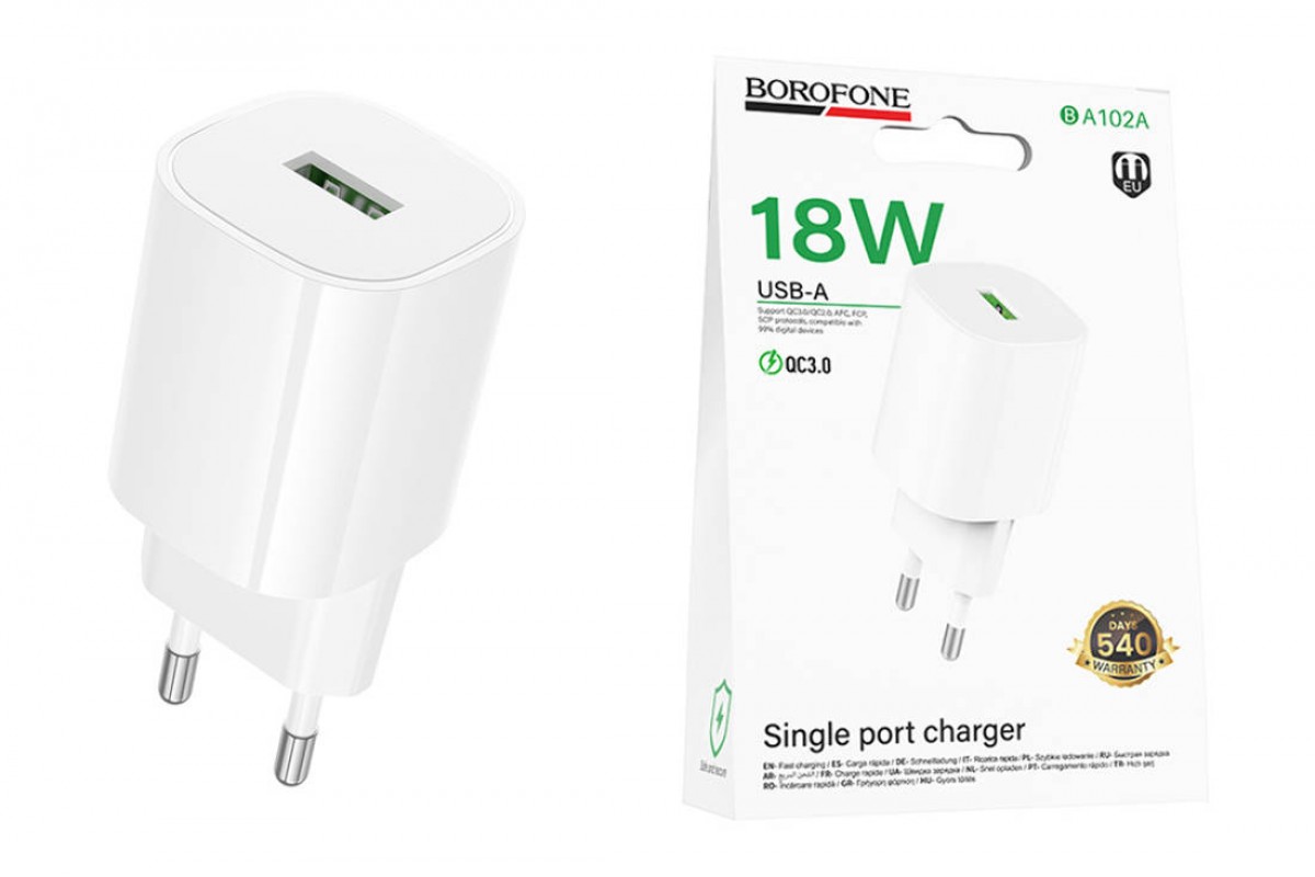 Сетевое зарядное устройство USB-C BOROFONE BA102A Pudding QC3.0 (белый)