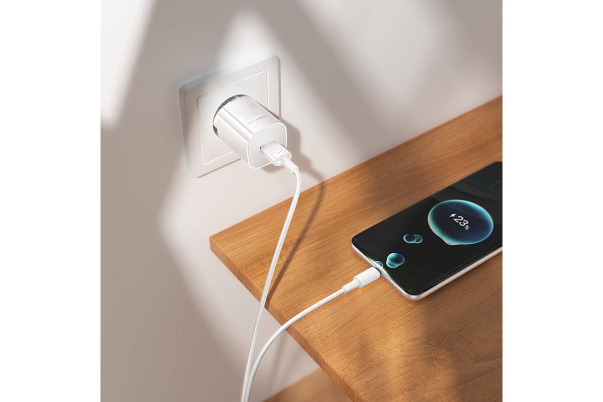 Сетевое зарядное устройство USB + кабель Type-C BOROFONE BA101A Pudding 2100 mAh белый