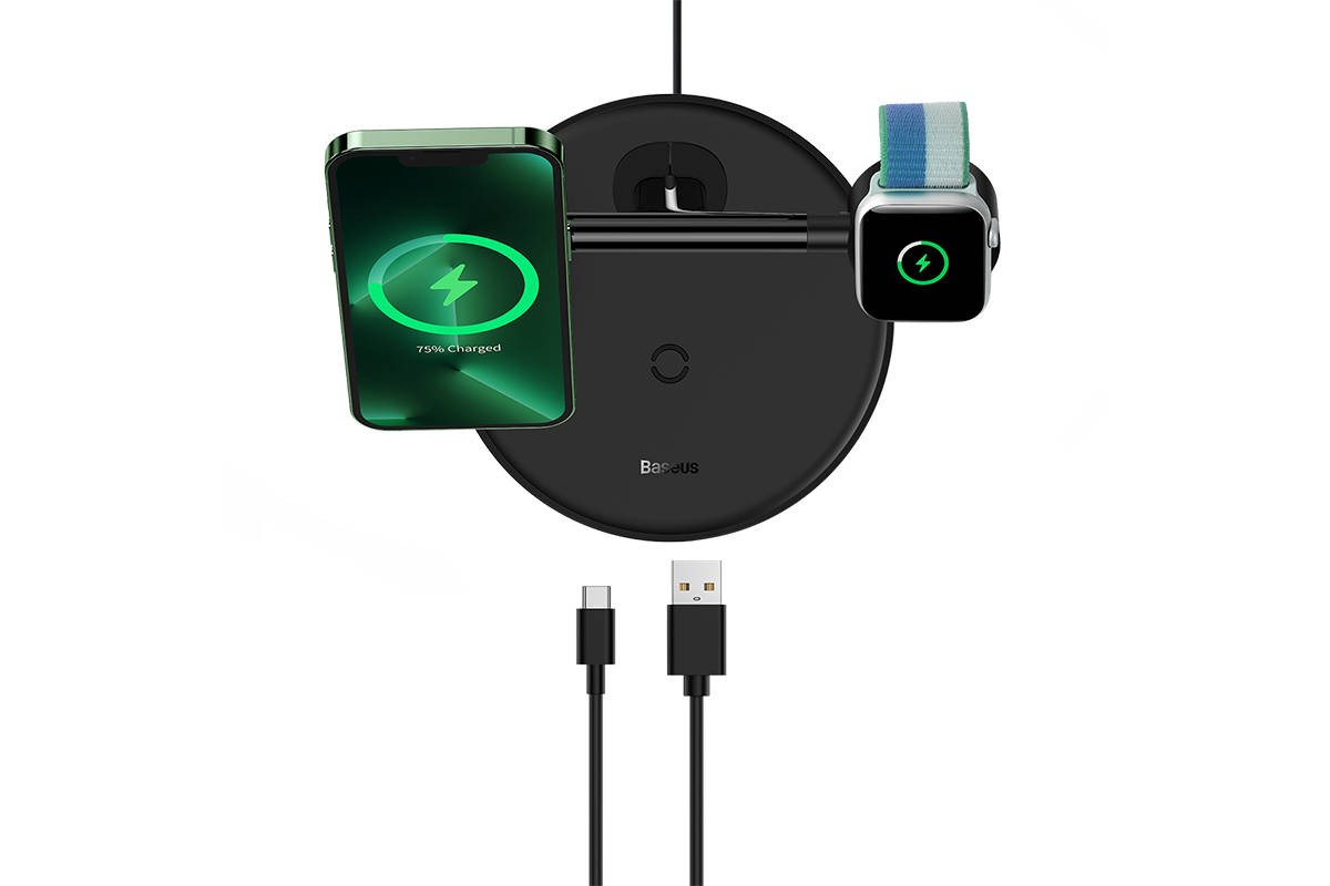 Беспроводное зарядное устройство 3 в 1 Baseus Swan Bracket 20W, универсальный, Include:USB For type-C 3A 1 м) (черный) Беспроводное зарядное устройство 3 в 1 Baseus Swan Bracket 20W, универсальный, Include:USB For type-C 3A 1 м) (черный)
