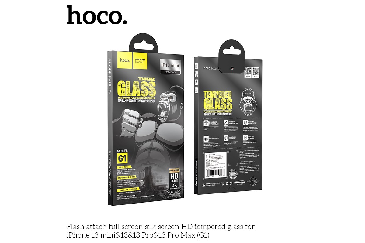 Защитное стекло дисплея iPhone 13 Mini (5.4) HOCO G1 Flash attach full screen silk screen HD черное