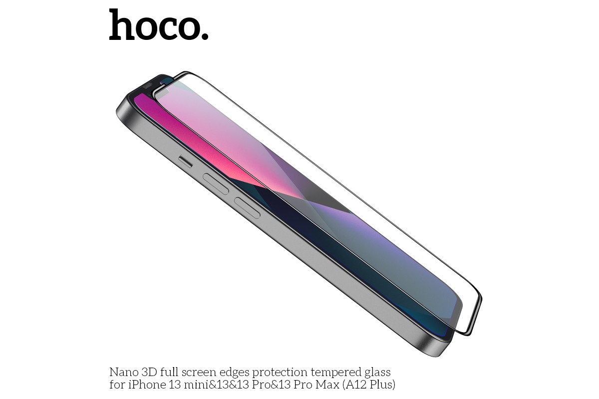 Защитное стекло дисплея iPhone 13 Pro Max (6.7) HOCO A12 Plus Nano 3D full screen edges protection черное