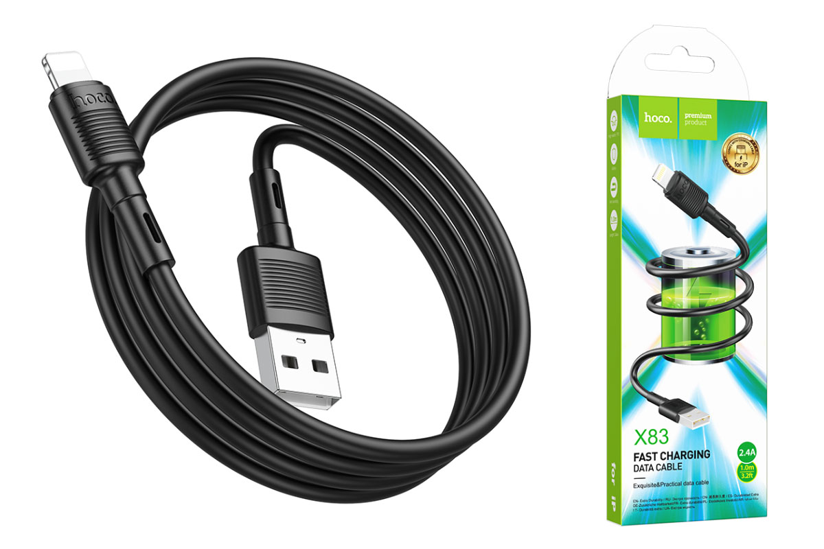 Кабель USB - Lightning HOCO X83, 2,4A черный 1м