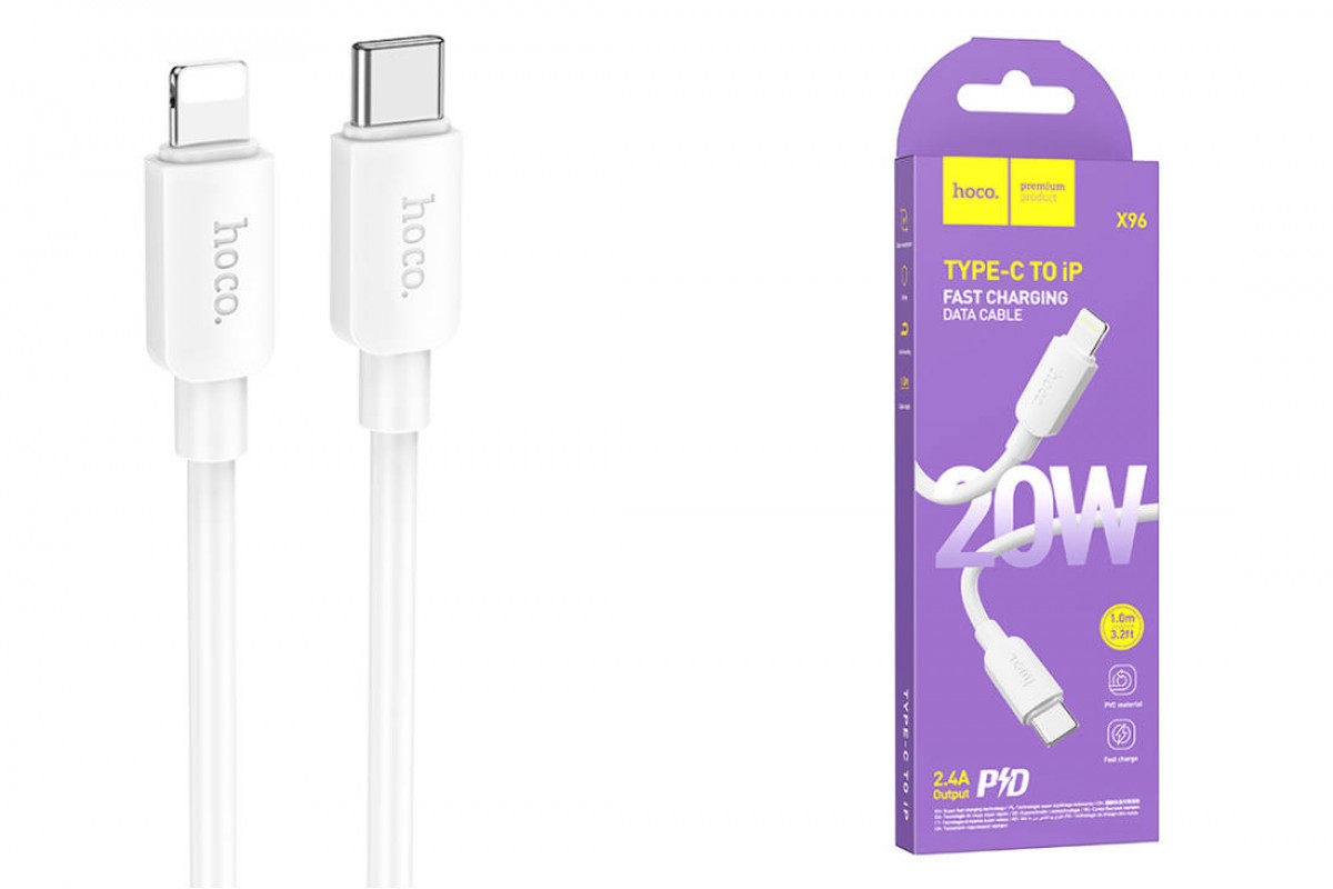 Кабель USB Type-C - Lightning HOCO X96 PD20W (белый) 1м