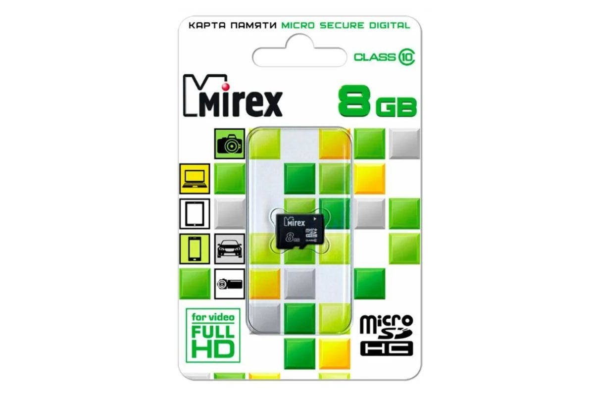 Карта памяти microSDHC MIREX 8 GB (class 10) без адаптера