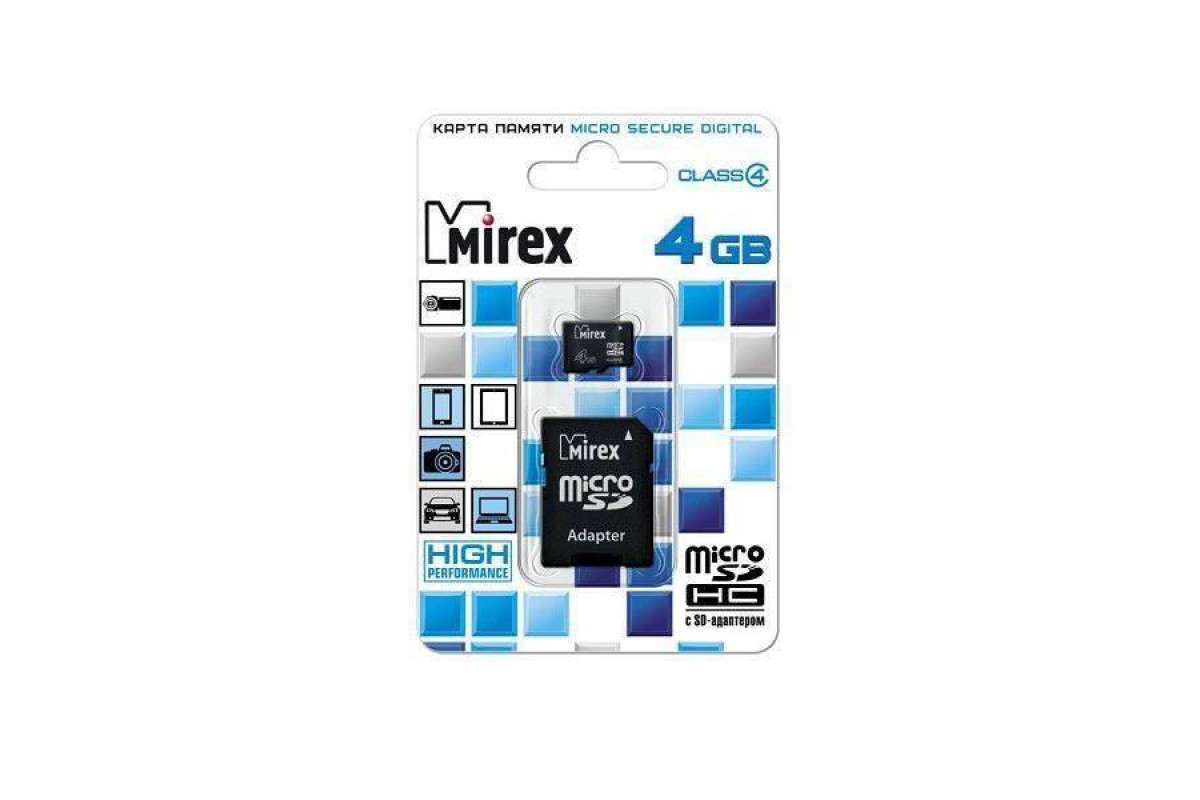 Карта памяти microSDHC MIREX 4 GB (class 4) с адаптером (13613-ADTMSD04)