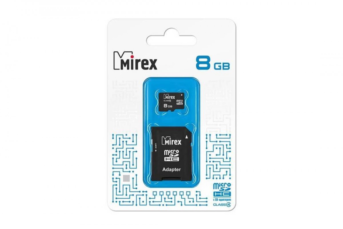 Карта памяти microSDHC MIREX 8 GB (class 4) с адаптером (13613-ADTMSD08)