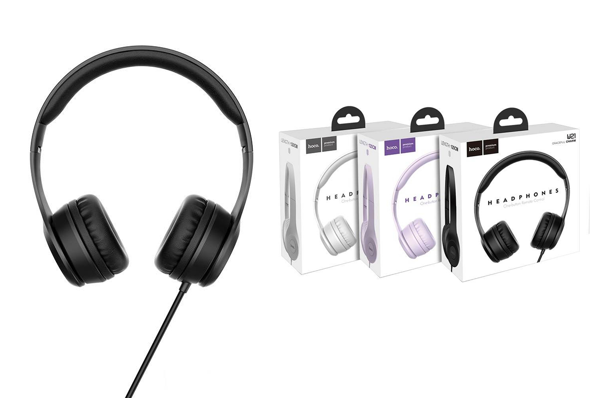 Внешние наушники/гарнитура  HOCO W21 Graceful charm wire control headphones черный