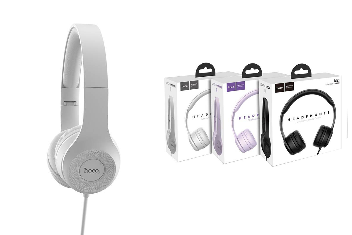 Внешние наушники/гарнитура  HOCO W21 Graceful charm wire control headphones белый