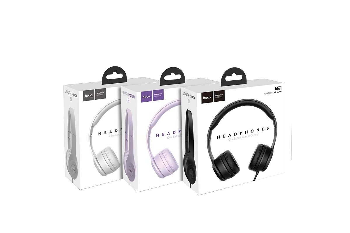Внешние наушники/гарнитура  HOCO W21 Graceful charm wire control headphones белый