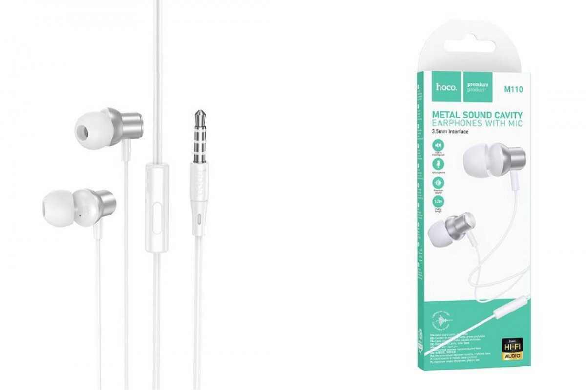 Наушники вакуумные проводные HOCO M110 Encourage metal universal earphones with mic (серебристый)