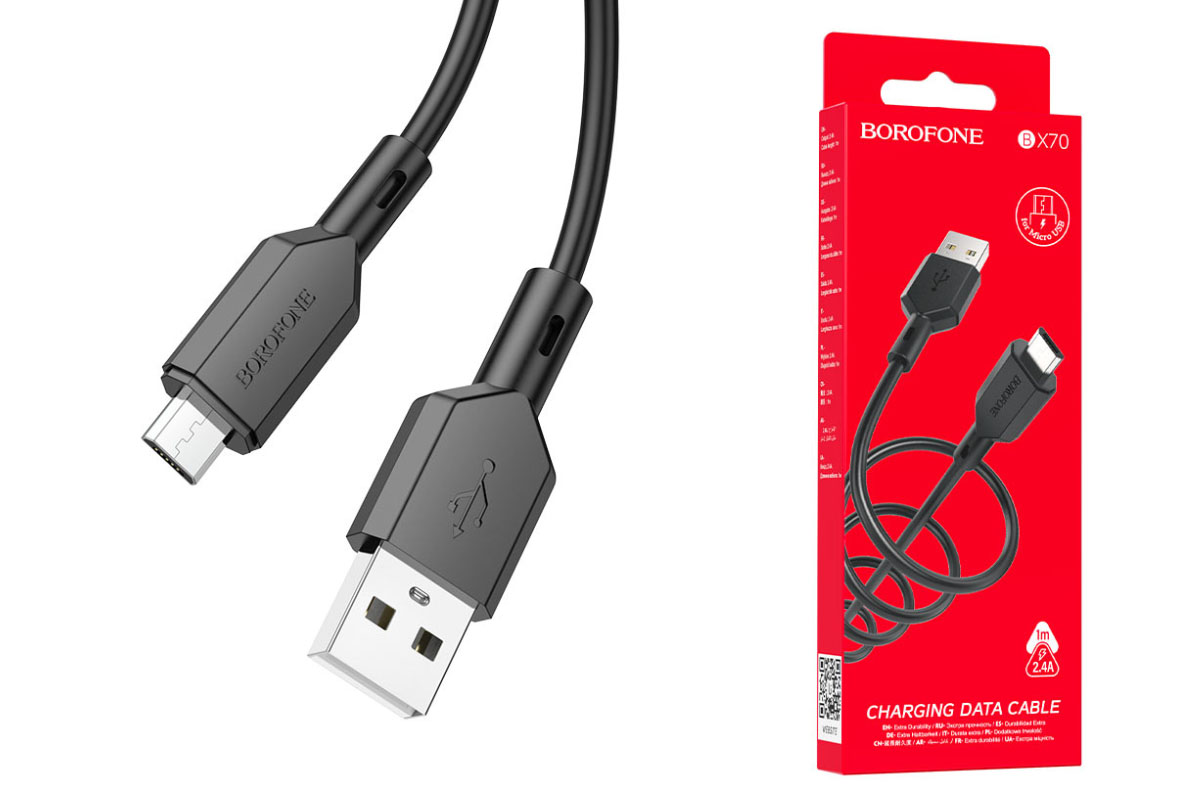 Кабель USB - MicroUSB BOROFONE BX70 2,4A черный 1м