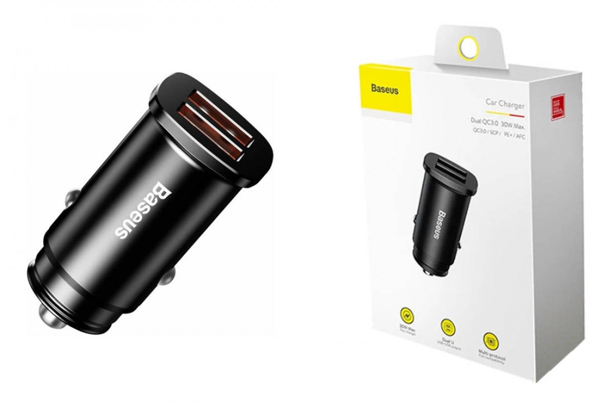 Автомобильное зарядное устройство BASEUS Square metal, 2*USB, 5A, 30 Вт, черный, быстрая зарядка