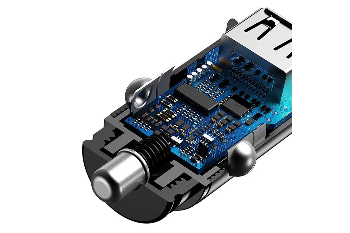 Автомобильное зарядное устройство BASEUS Square metal, 2*USB, 5A, 30 Вт, черный, быстрая зарядка