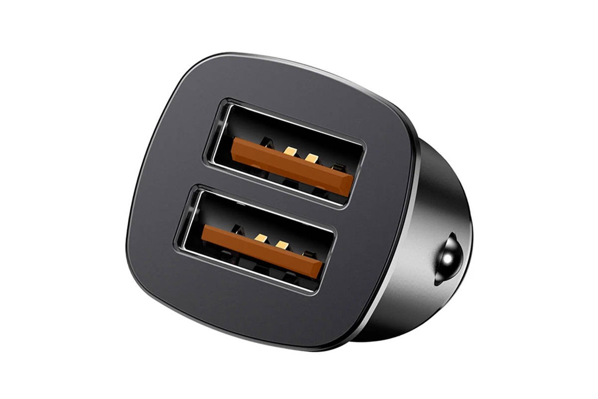 Автомобильное зарядное устройство BASEUS Square metal, 2*USB, 5A, 30 Вт, черный, быстрая зарядка
