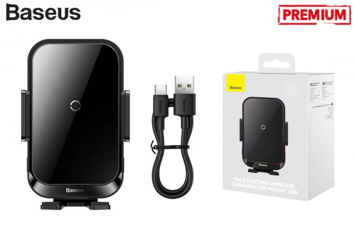 Держатель автомобильный для телефона BASEUS Halo Electric, с беспроводной зарядкой, 15W, черный, на воздуховод