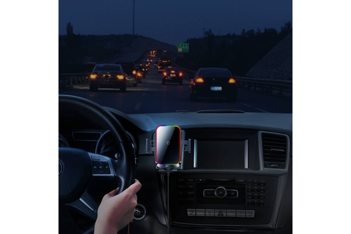 Держатель автомобильный для телефона BASEUS Halo Electric, с беспроводной зарядкой, 15W, черный, на воздуховод