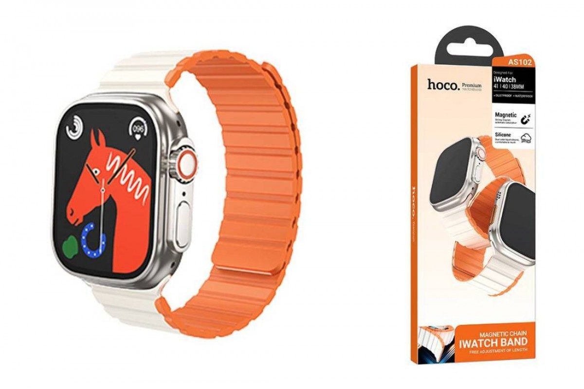 Ремешок для Apple Watch HOCO AS102 Жидкий силиконовый магнитный ремешок для часов iWatch (42/44/45/49 мм) звездный свет с оранжевым