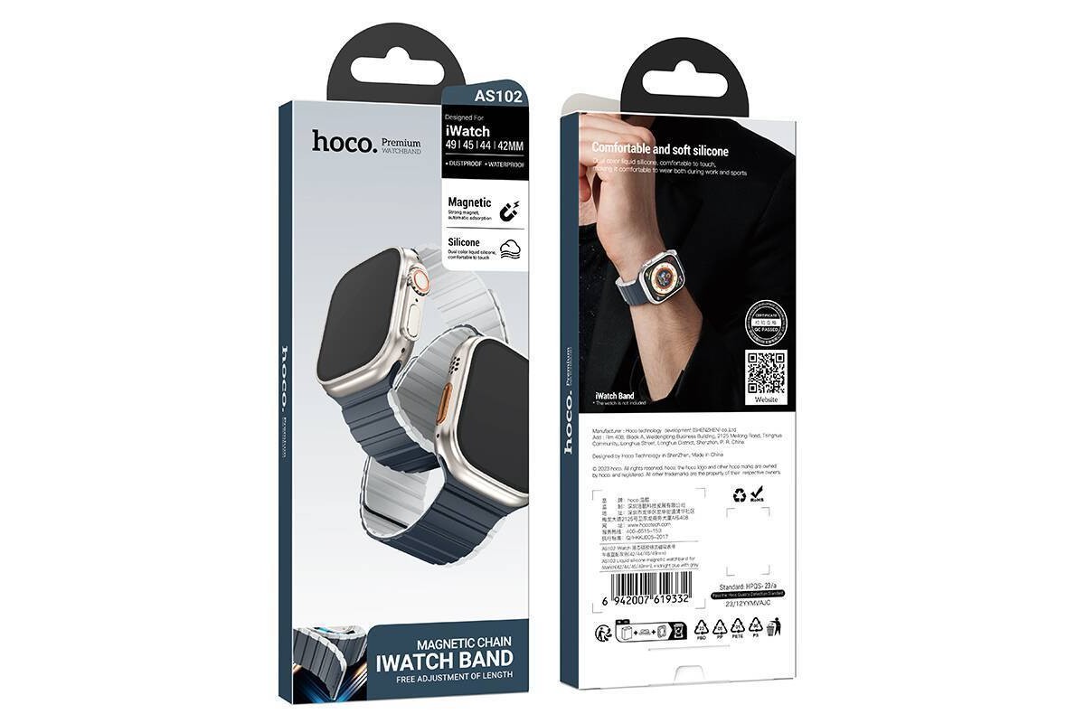 Ремешок для Apple Watch HOCO AS102 Жидкий силиконовый магнитный ремешок для часов iWatch (38/40/41 мм) (темно-синий с серым)