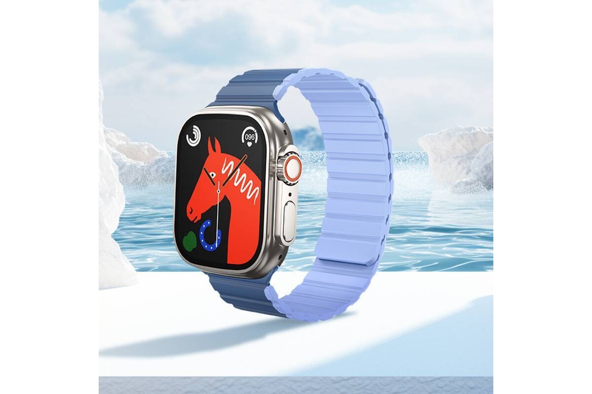 Ремешок для Apple Watch HOCO AS102 Жидкий силиконовый магнитный ремешок для часов iWatch (38/40/41 мм) (темно-синий со светло-голубым)