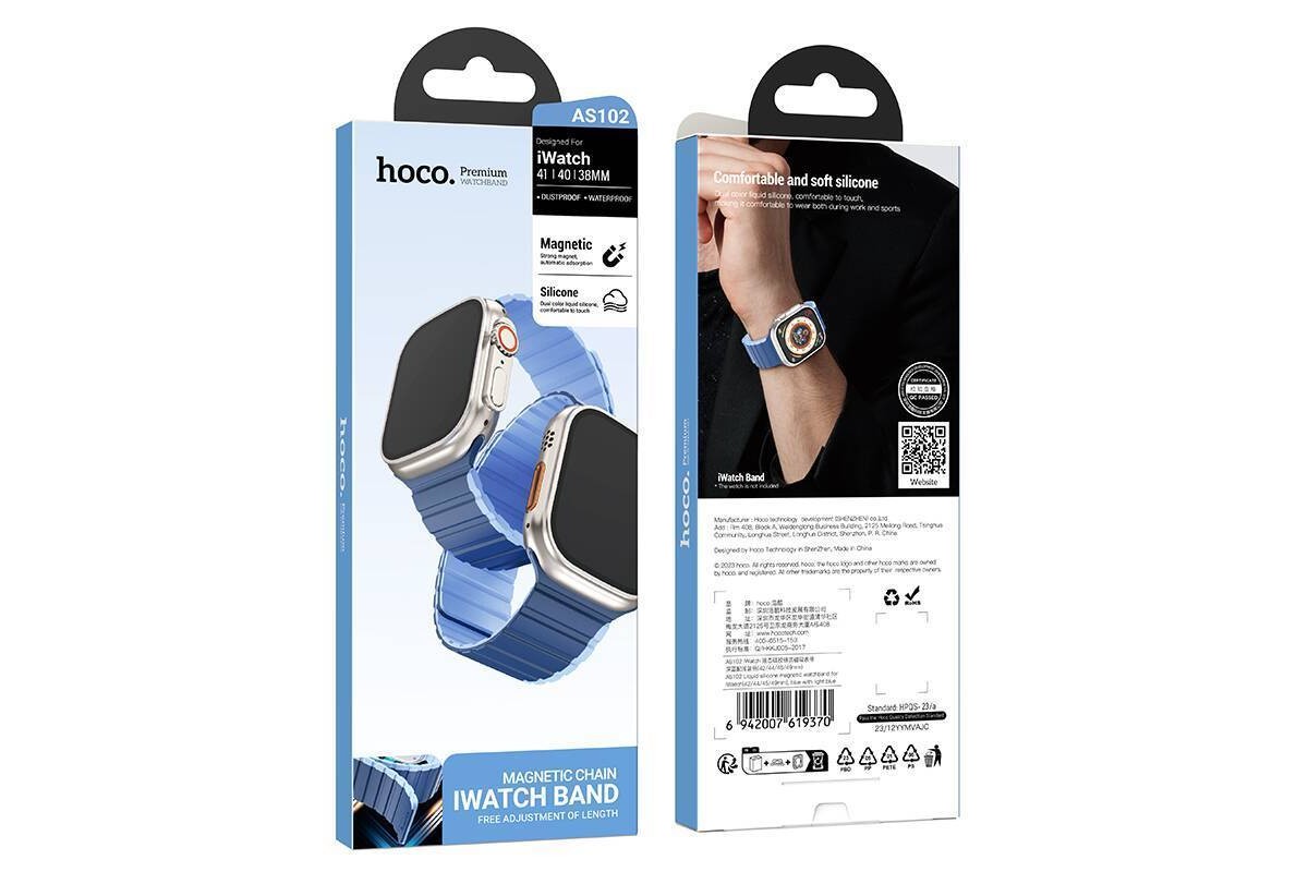 Ремешок для Apple Watch HOCO AS102 Жидкий силиконовый магнитный ремешок для часов iWatch (38/40/41 мм) (темно-синий со светло-голубым)