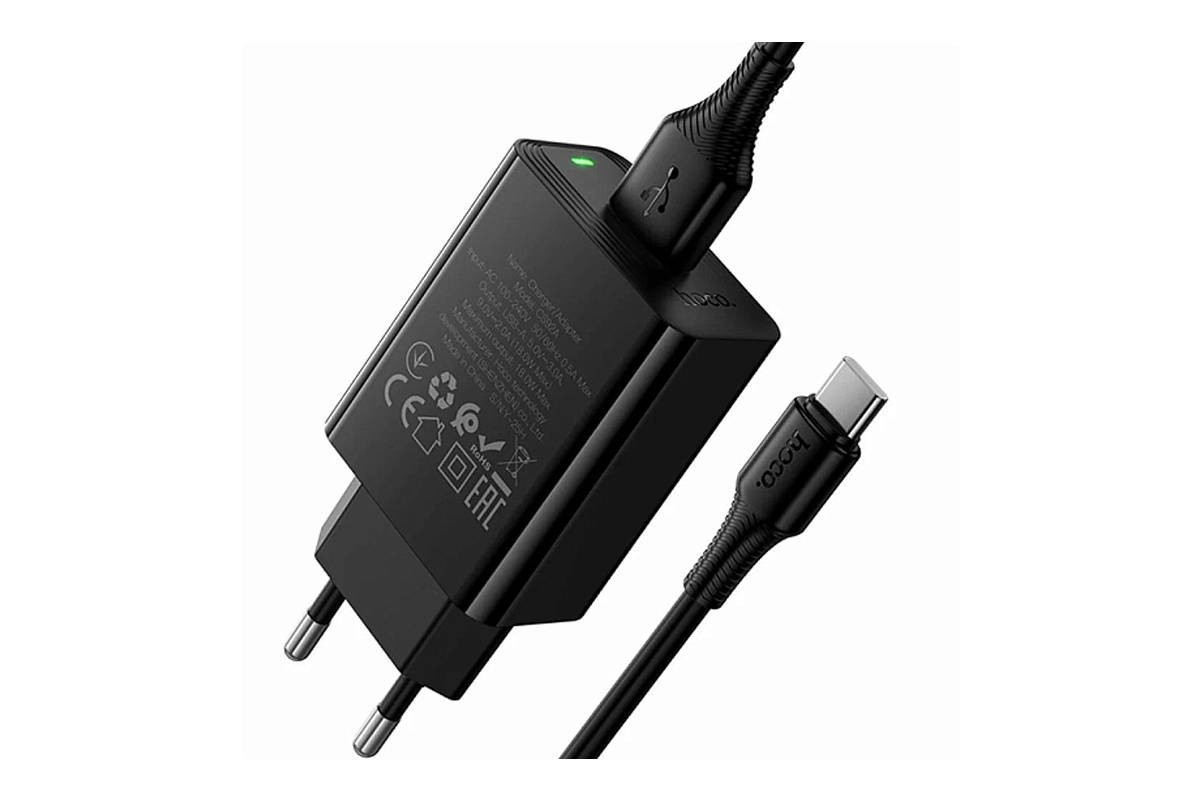 Сетевое зарядное устройство USB + кабель Type-C HOCO CS92A QC3.0 18W (черный) Сетевое зарядное устройство USB + кабель Type-C HOCO CS92A QC3.0 18W (черный)