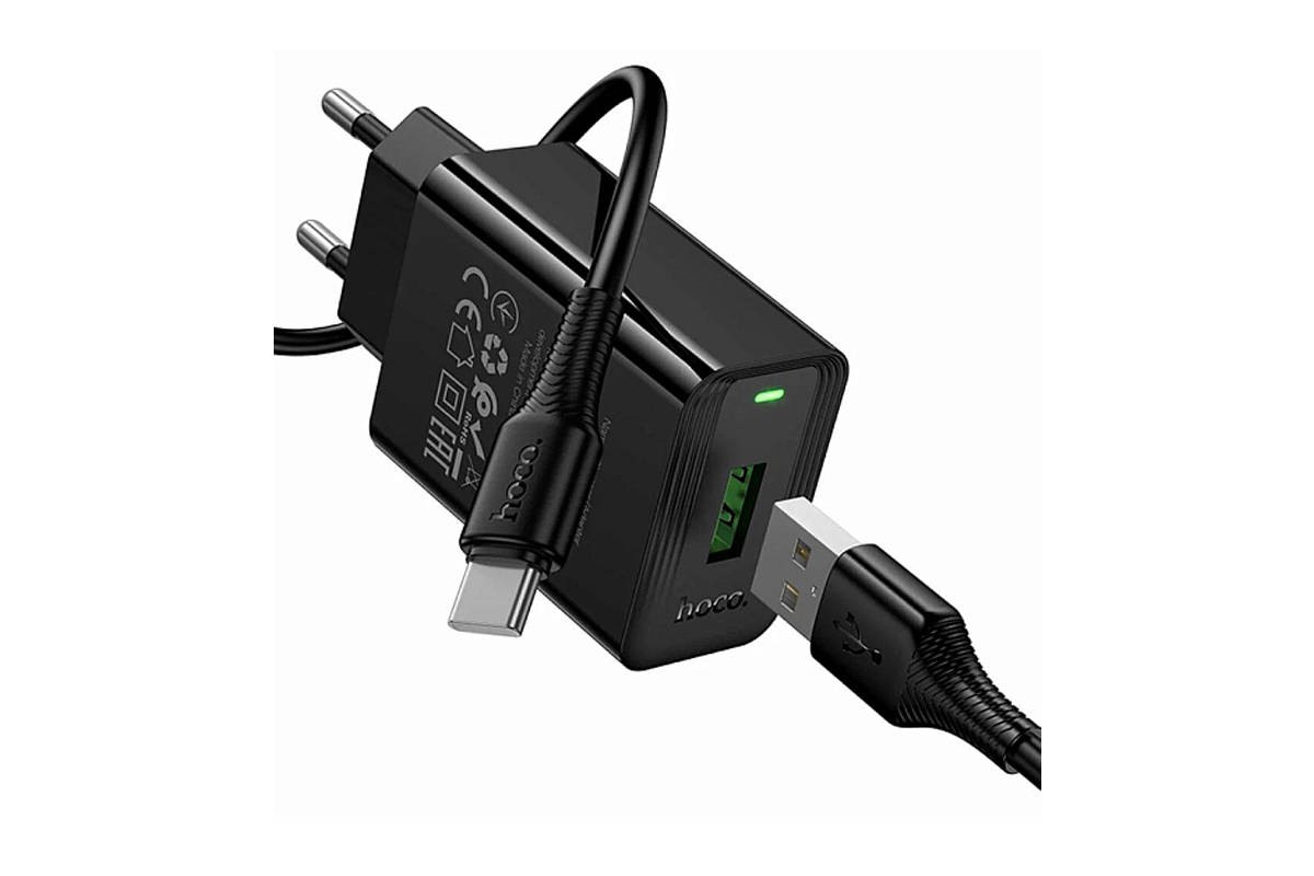 Сетевое зарядное устройство USB + кабель Type-C HOCO CS92A QC3.0 18W (черный) Сетевое зарядное устройство USB + кабель Type-C HOCO CS92A QC3.0 18W (черный)