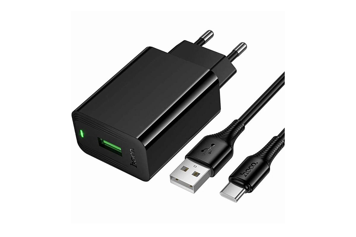 Сетевое зарядное устройство USB + кабель Type-C HOCO CS92A QC3.0 18W (черный) Сетевое зарядное устройство USB + кабель Type-C HOCO CS92A QC3.0 18W (черный)