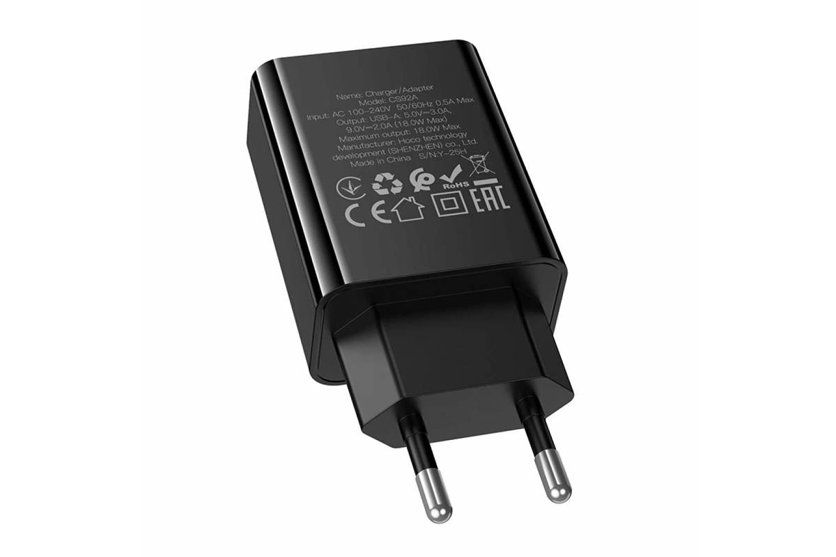 Сетевое зарядное устройство USB HOCO CS92A Leader QC 3.0 18W  (черный)