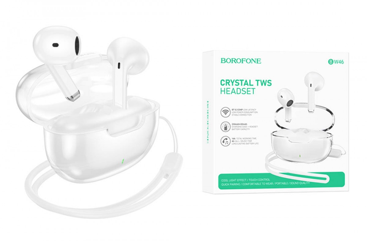 Наушники вакуумные беспроводные BOROFONE BW46 Ice flake  true wireless BT headset Bluetooth (белый)