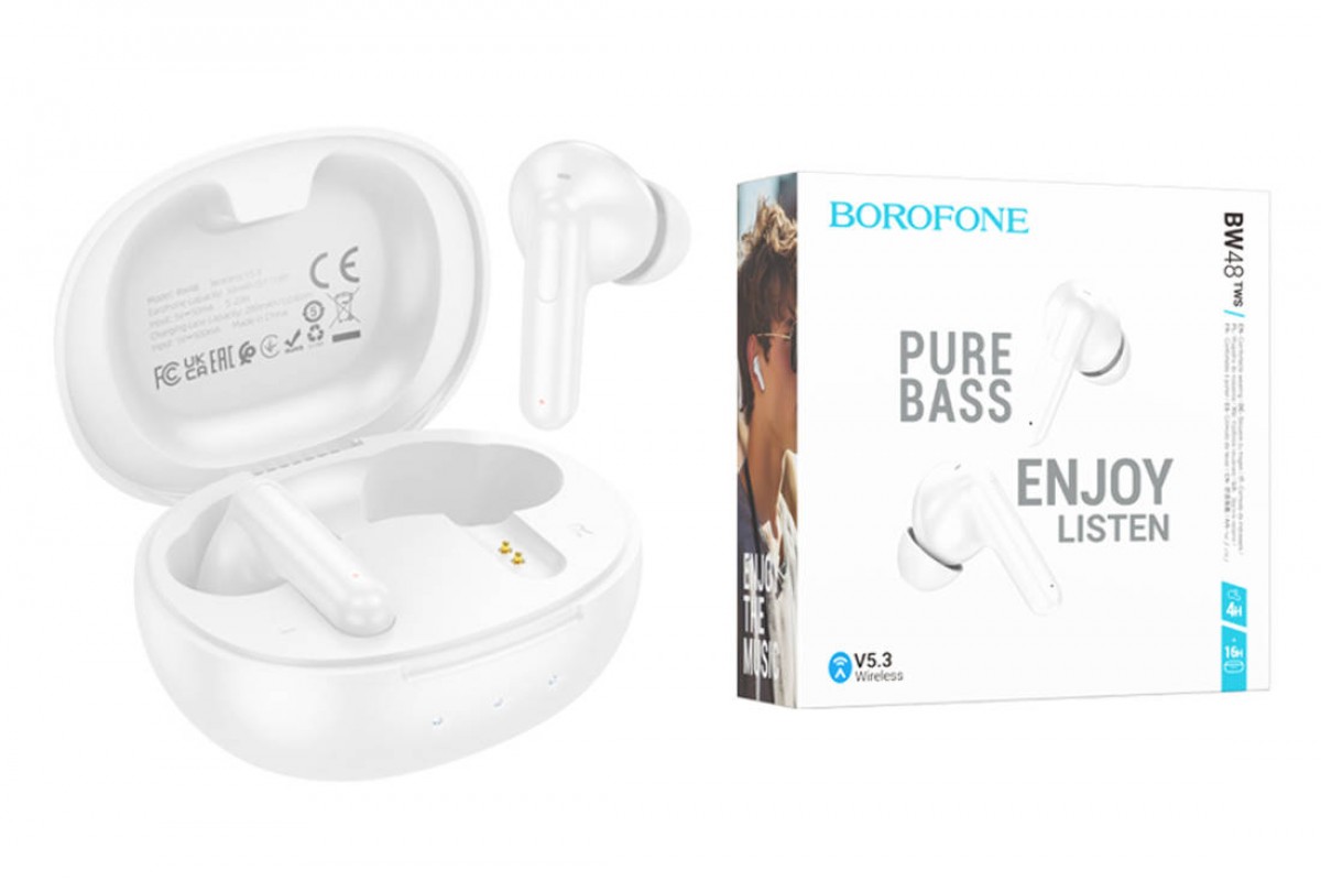 Наушники вакуумные беспроводные BOROFONE BW48 Enlighten  true wireless BT headset Bluetooth (белый)