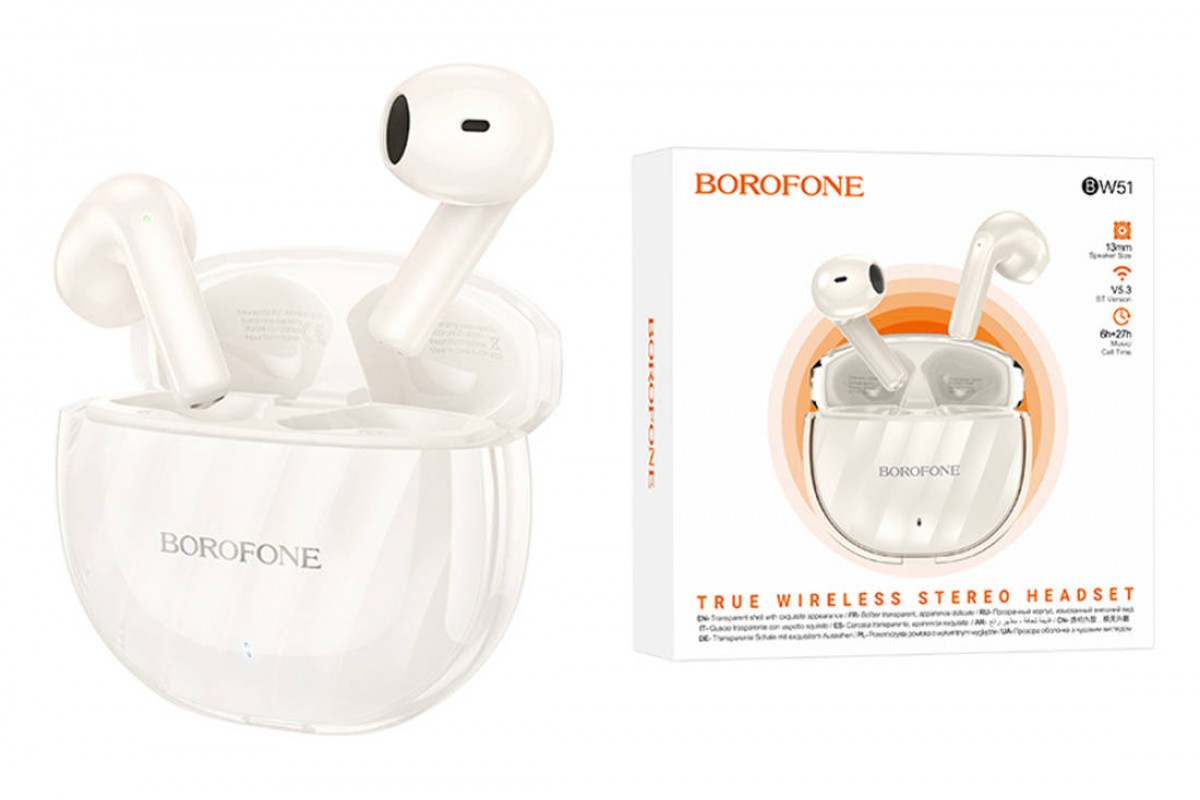 Наушники вакуумные беспроводные BOROFONE BW51 Solid  true wireless BT headset Bluetooth (milky white)