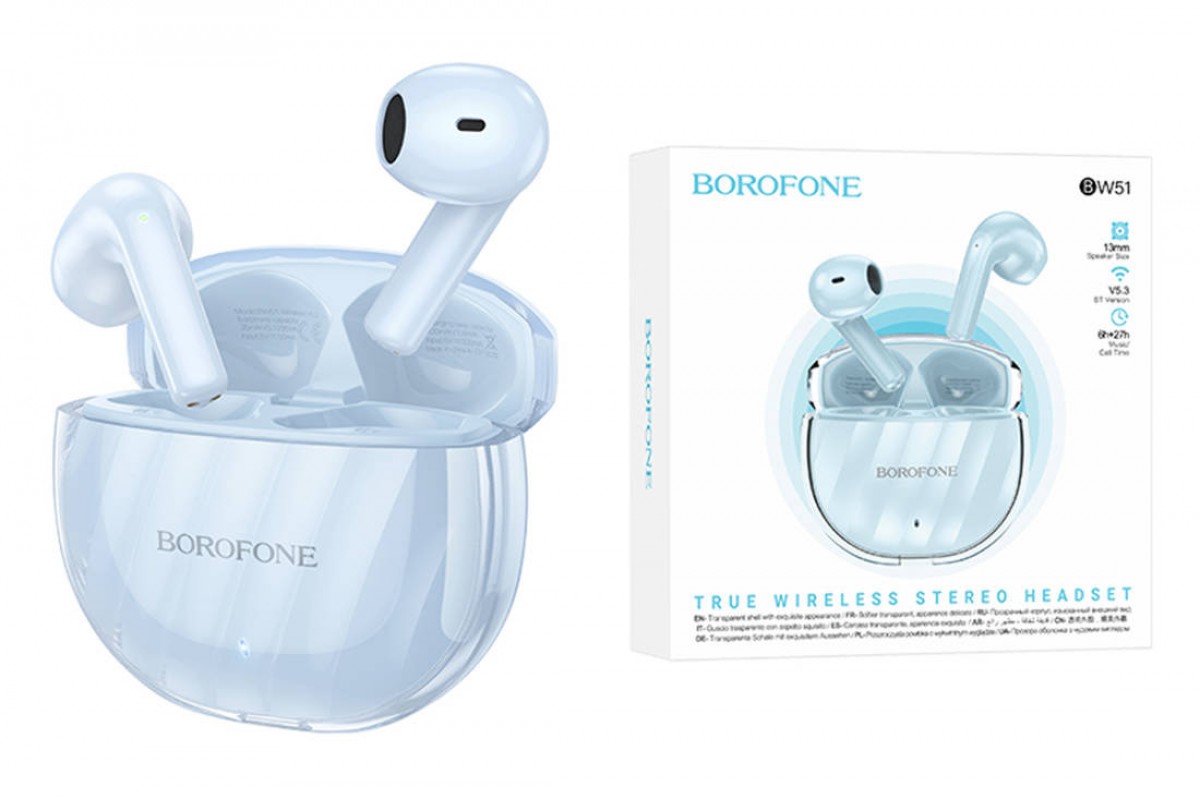 Наушники вакуумные беспроводные BOROFONE BW51 Solid  true wireless BT headset Bluetooth (ice blue)