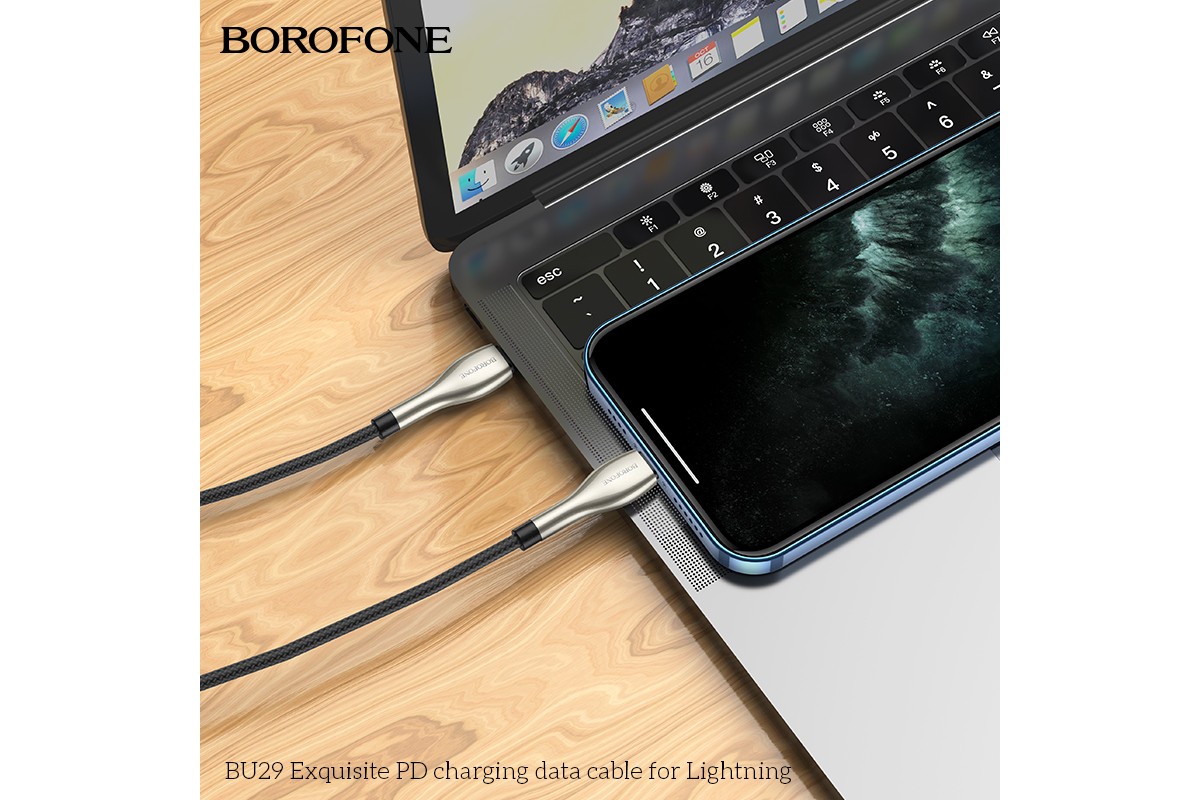 Кабель USB - Lightning BOROFONE BU29 черный 1,2м (с усиление сгиба)