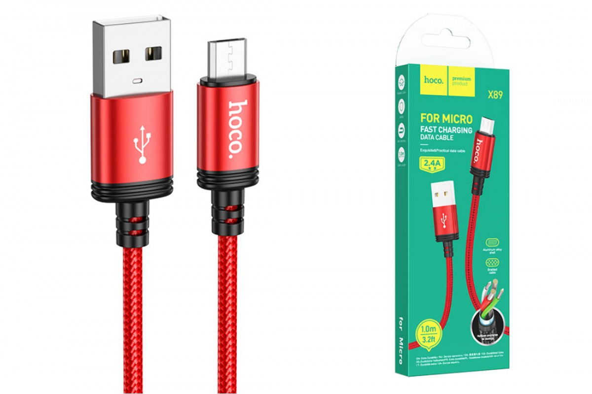 Кабель USB - MicroUSB HOCO X89 (красный) 1м