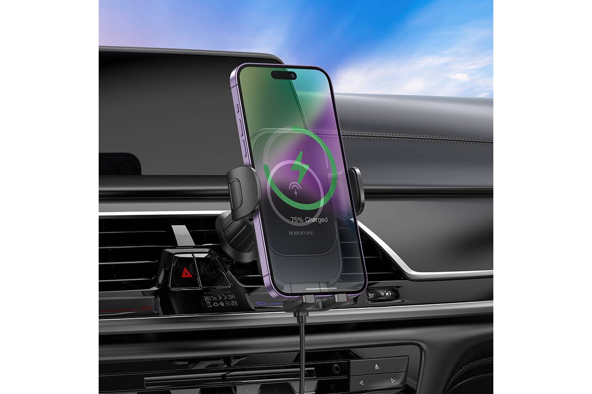Держатель автомобильный для телефона BOROFONE BH204 magnetic wireless Fast charger в решетку воздуховода черный